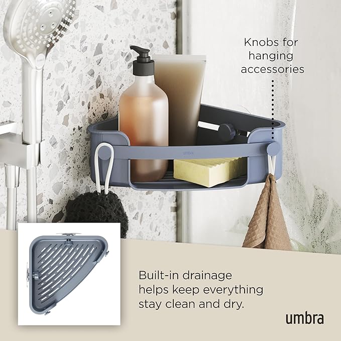 Umbra Flex Adhesive Shower Corner Shelf for Bathroom, Slate Blue