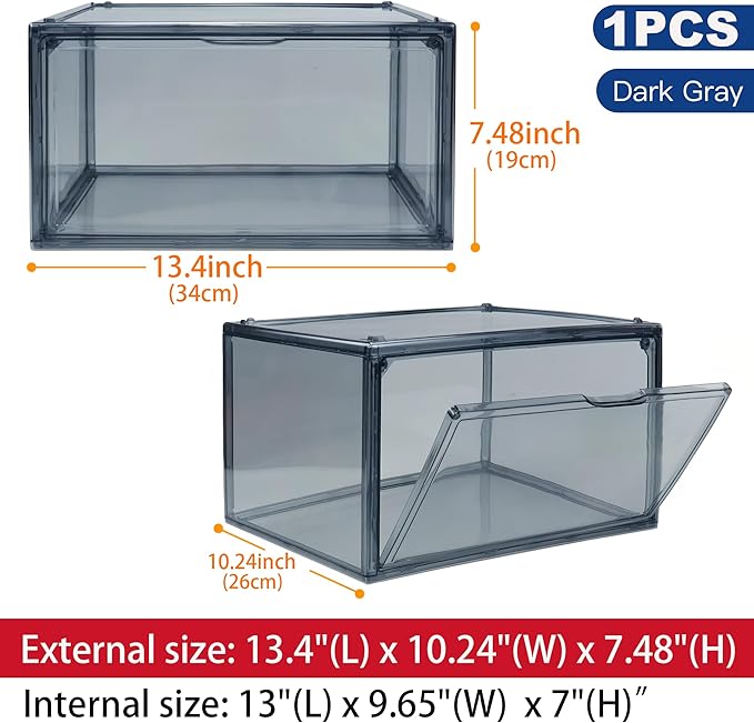 12 Pack Shoe Boxes Size 13 Acrylic Shoe Organizer Clear Storage Box Plastic Stackable Sneaker Display Case with Magnetic Lids