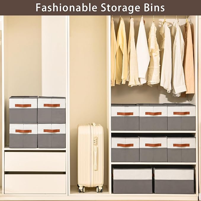 8 Pack Large Storage Bins with Handle,Storage Baskets for Shelves,Fabric Closet Organizer for Organizing Clothes Blanket,Collapsible Storage Bins,Sheet Organizers and Storage,14”x10”x9.5”