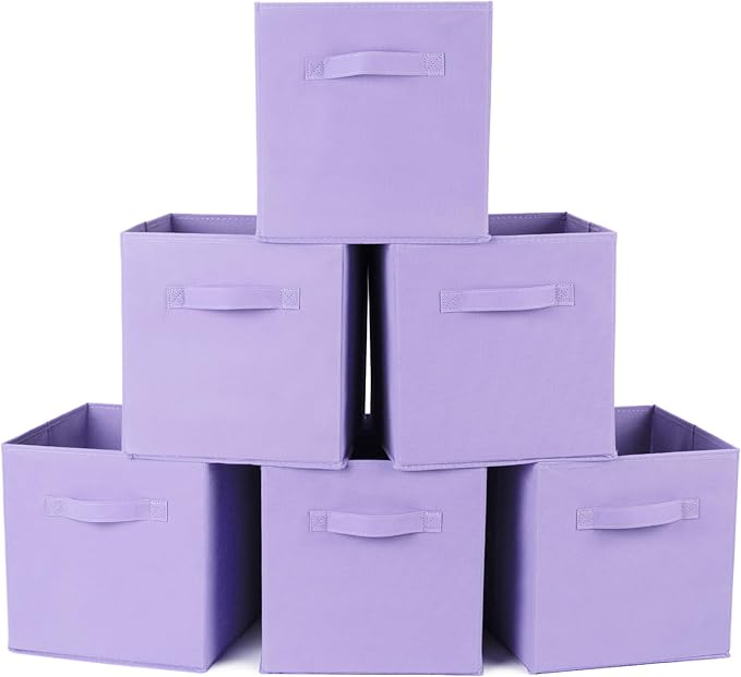 Fabric Storage Bins 6 Pack 11 inch Foldable Storage Cubes with Reinforced Handles Fun Colored Durable Cube Storage Bin for Home, Playroom, Closet Organizers and Storage, Purple