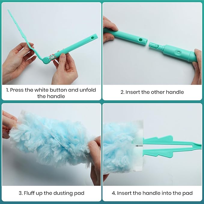 360° Heavy Duty Duster Kit with Extension Handle and 30 Count Static Duster Refills for Cleaning Electronics, Furniture, Blinds, Ceiling Fans