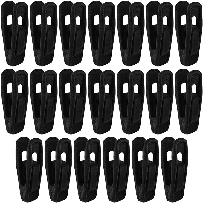 Litoexpe 20 Pcs Black Velvet Hangers Clips, Pants Hangers Velvet Clips, Strong Finger Flocked Clips for Thin Felt Hangers