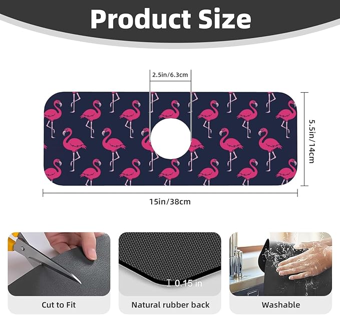 Abstract Summer Tropical Blue Pink Flamingo Flamingos Hawaii Hawaiian Kitchen Sink Splash Guard Faucet Mat Super Absorbent Fast Drying Mat Sink Drying Pad Sink Mat For Kitchen Bathroom (15" X 5.5" )