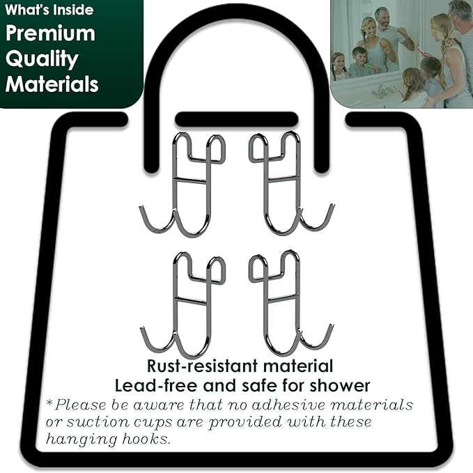 Shower Caddy with Hooks - 4 Pack Silver Razor Hanger and Loofah Holder