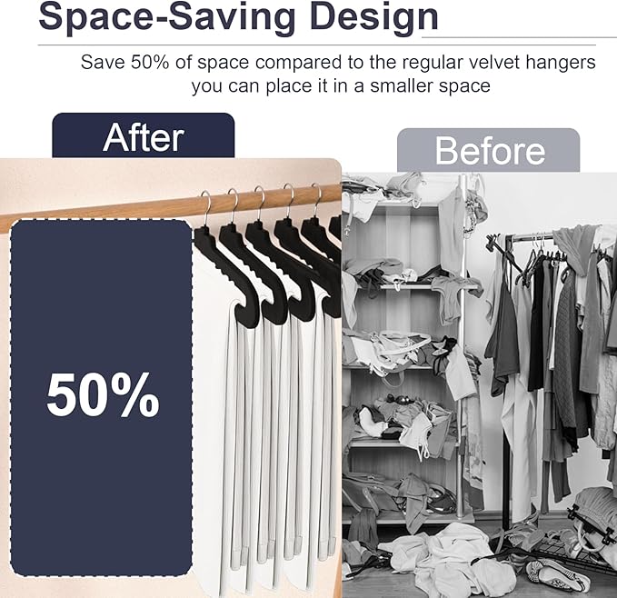 Velvet Pants Hangers - 32 Pack Black Non Slip Open Ended Hanger with 360 Swivel Hook - Closet Space Saving Hanger for Heavy Pants, Jeans, Trousers, Scarf