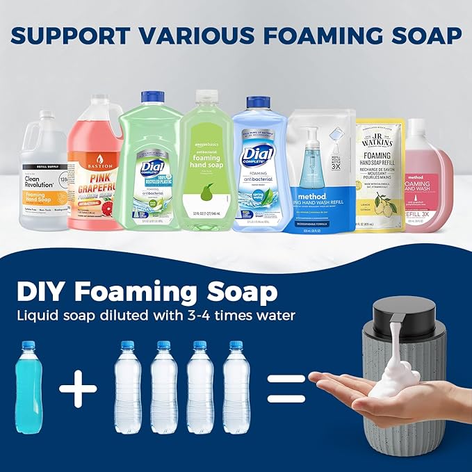 Ceramic Foaming Hand Soap Dispenser 2Pack，12 oz Bathroom Soap Dispensers， Lotion Dispenser for Kitchen, Refillable Matte Streaks Soap Dispenser with Large Pump (Gray-2Pack)