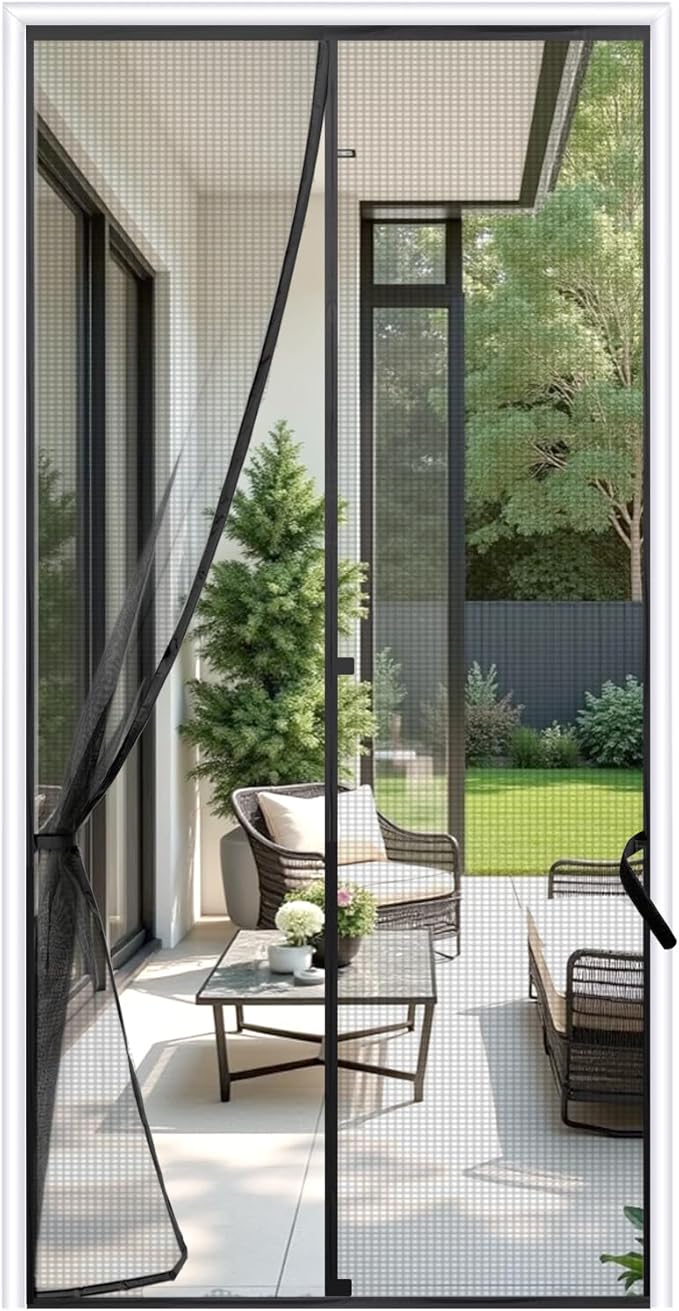 Sunolga 34 x 83 Inch Magnetic Screen Door, Fits Doors Size 32 x 82 Inch, Reinforced Fiberglass Screen Door Mesh with Full Frame Hook & Loop, Door Screen Magnetic Closure for Hands-Free