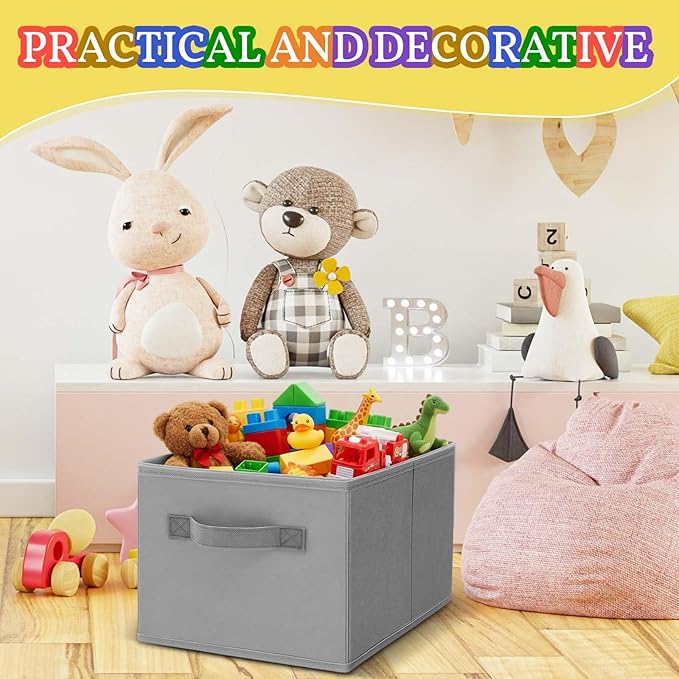 Yinder 4 Pcs Cube Storage Bin 14''x10''x8'' Storage Bins for Room Decor Colorful Bins Foldable Baskets for Nursery Organizer Boxes Fabric Boxes (Gray)