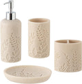 Bathroom Accessories Set, 4 PCS Bathroom Accessory Sets with Soap Dispenser 13 OZ, Toothbrush Holder, Tumbler, Soap Dish, Bathroom Countertop Organizer, Sea Bathroom Decor (Leaf Beach)