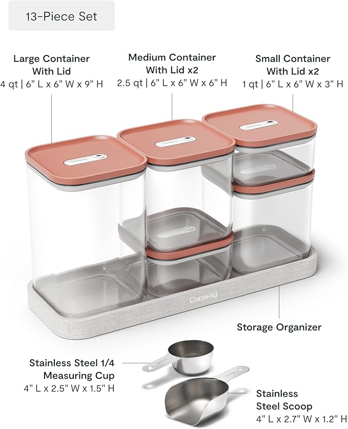 Caraway 13-Piece Glass Airtight Food Storage Containers with Lids – Non-Toxic, BPA-Free Kitchen Storage Containers – Stackable, Space-Saving Airtight Containers for Dry Goods and More - Perracotta