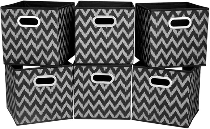 Collapsible Cube Storage Bins Chevron Cloth Storage Inserts Cubes Folding Fabric Storage Boxes 10.5x10.5 X 11 In Black Storage Baskets Drawer for Cube Organizer Storage QY-SC10-6