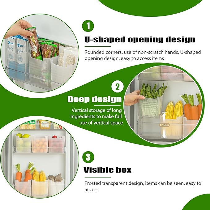 3 Pack Refrigerator Organizer Box, Plastic Refrigerator Side Door Storage Containers, Space-Saving Organizer Bins for Fridge, Refrige Drawers for Fruit and Vegetable (Clear,S*3)