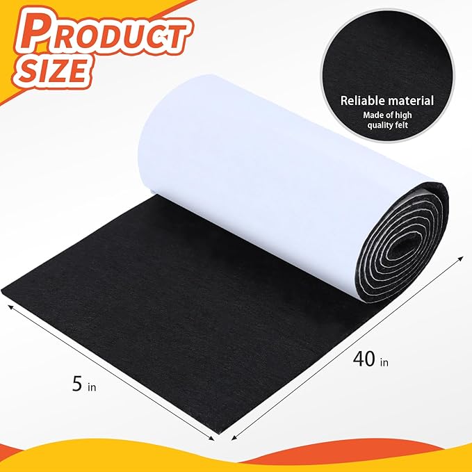 Felt Furniture Pads, Felt Strips with Adhesive Backing, Cuttable Felts Chair Pads, Anti Scratch Floor Protectors for Furniture Feet Chair Legs (40 x 5 x 0.12 Inch, Black)
