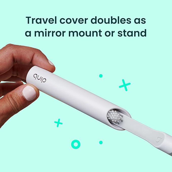 Quip Metal Sonic Electric Toothbrush for Adults - Time Travel & Soft Bristles with Travel Case & Replacement Brush Head - 3 Month Battery Life - Dawn Peach Gold