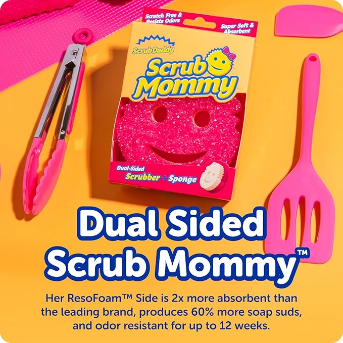 Scrub Daddy 6 Scrub Mommy Kitchen Sponges & 1 Daddy Caddy Sponge Holder - Scratch-Free for Dishes & Multipurpose Cleaning - BPA Free & Made with Polymer Foam - Stain & Odor Resistant