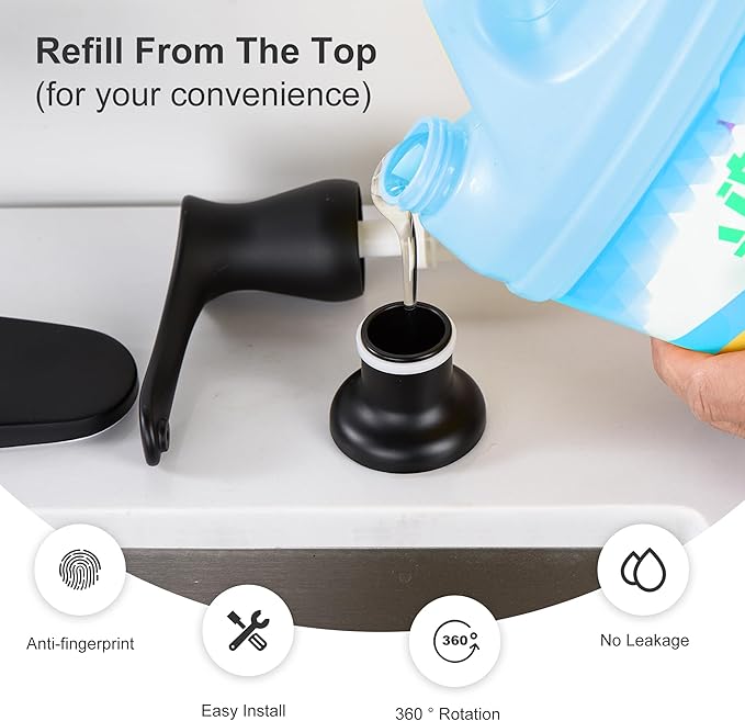 GAGALIFE Sink Soap Dispenser Matte Black, Built in Soap Dispenser with 17 OZ Bottle, Lotion Dispenser for Kitchen Sink, Refill from The Top (Pack of 2)