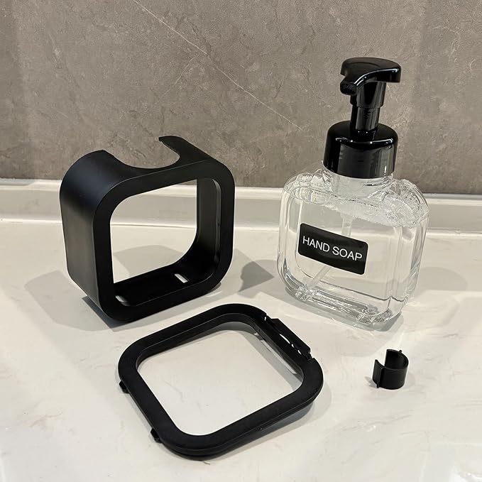 Foaming Soap Dispenser, 2 Pack 300ml (10oz) Plastic Refillable Foaming Hand Soap Dispenser with 16 Pcs Waterproof Labels, Foam Pump Bottle for Bathroom and Kitchen (Black)