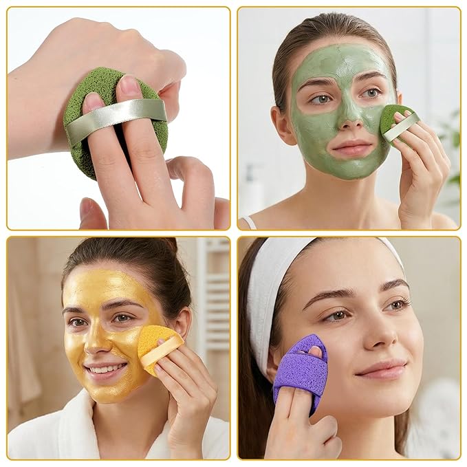 TIESOME 6Pcs Facial Sponges, 3 Colors Reusable Face Scrubber Pads for Washing Face Soft Face Sponges for Deep Pore Cleansing, Blackheads, Daily Facial Cleans, Makeup Remover