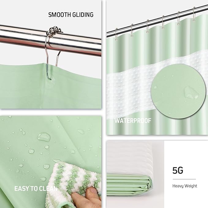 IMAVO Green Bathroom Set,26Pcs Bathroom Accessories Set with PVC Shower Curtain,Rugs,Trash Can,Tray,Soap Dispenser,Soap Dish,Toothbrush Holder,Toothbrush Cup,Toilet Brush Holder and Qtip Holders