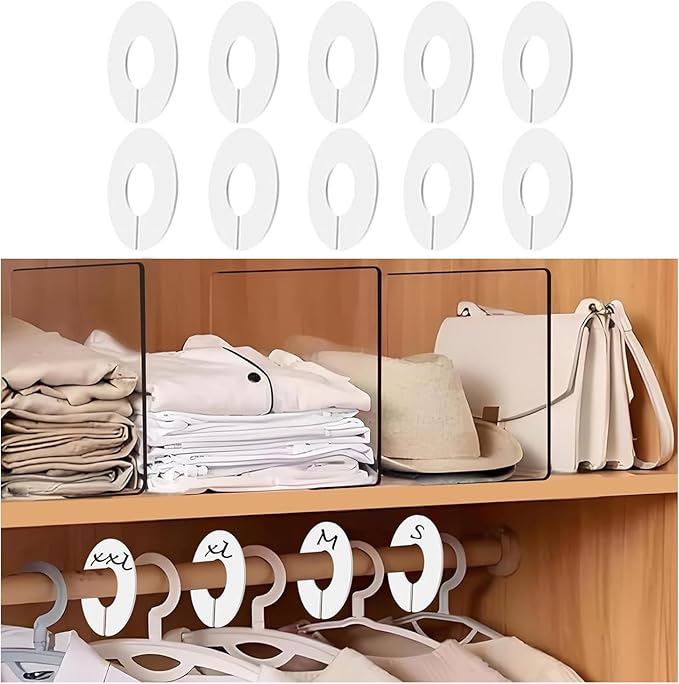 10-Pack Closet Dividers for Hanging Clothes, Durable Plastic Wardrobe Organizers - Perfect for Closet Rods, Clothing Racks & Retail Display