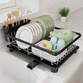 Dish Drying Rack - Space-Saving Dish Rack,Dish Racks for Kitchen Counter with Drainboard, Rustproof Dish Drainer with a Removable 4-Compartment Utensil Holder,Black-White