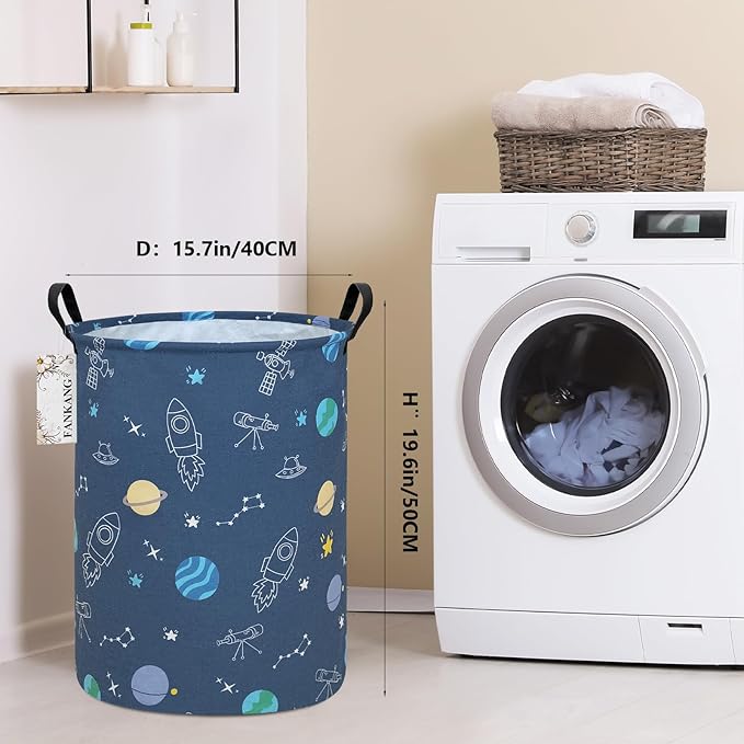 FANKANG Storage Basket, Nursery Hamper Canvas Laundry Basket Foldable with Waterproof PE Coating Large Storage Baskets for Kids Boys and Girls, Office, Bedroom, Clothes,Toys（Colorful Space ）