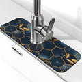 Faucet Draining Mat For Kitchen Sink, Black And Blue Honeycomb Marblenon Diatom Mud Absorbent Drain Pad For Bathroom Kitchen Sink Splash Guard Drying Mat