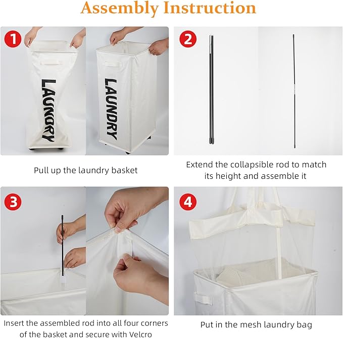 90L Laundry Basket with Wheels, Laundry Hamper with Removable Wash Bag, Rolling Clothes Hamper, Foldable Dirty Clothes Basket on wheels for Bedroom, Dorm, Laundry Room, White