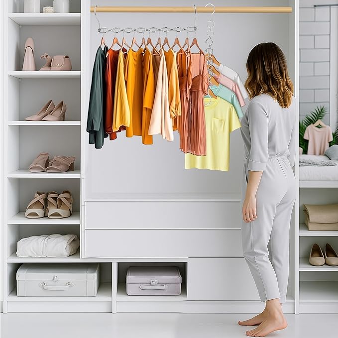 5pcs Magic Space Saving Hangers for Clothes, Heavy Duty 30lbs Shirts Saver Storage, Multi Smart Cascading Hangers with 360° Swivel Hook, 8 Slots Closet Organizer Home Dorm Essential for Pant Jacket