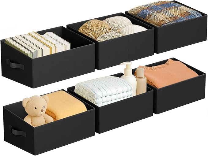 DIMJ Closet Storage Bins 6 Pack - Fabric Storage Baskets for Shelves, Large Clothes Organizers with Handles, Trapezoid Shelf Organization Storage Cubes for Purse, Toys, Books, Towel, Clothes