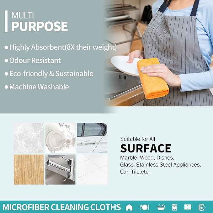 HOMERHYME Microfiber Cleaning Cloth, 20 Pack Cleaning Rags, 12" x 12" Lint Free Shop Towels, Washable Reusable Microfiber Towels for Cars Kitchen Automotive House Office