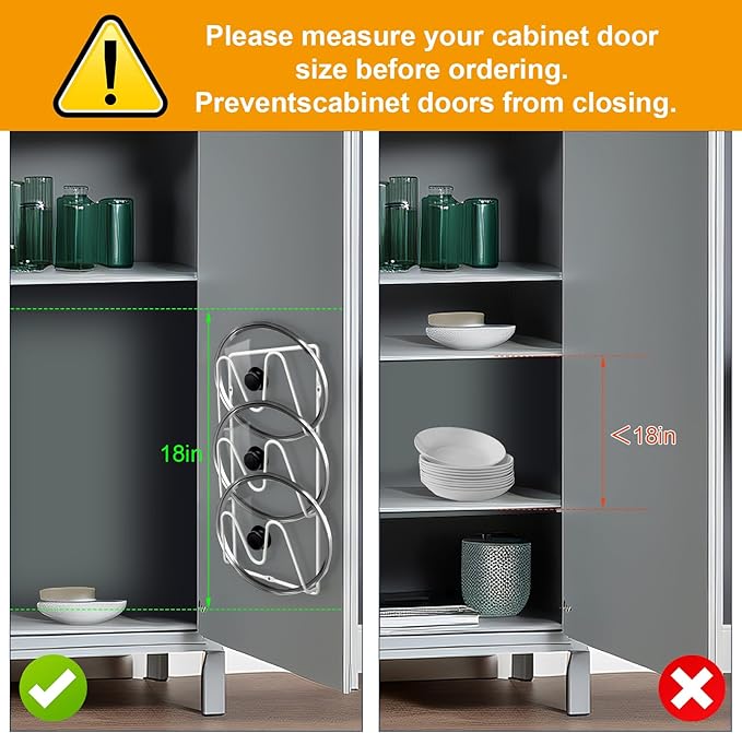 2 Pack Pot-Lid-Organizer, 6-Tier Pots and Pans Lid-Organizer for Cabinet Door/Wall, No Drilling Adhesive Wall/Door Mounted Rustproof Pot-Lid-Holder for Kitchen Organization - White