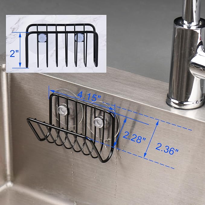 Toplife Sponge Holder for Kitchen Sink, Rust-Proof Suction Cup Sponge Caddy - Black