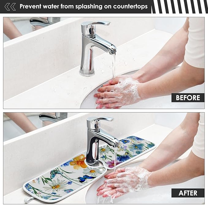 Sink Faucet Absorbing Mat Kitchen Sink Splash Guard Splash Faucet Drip Catcher for Bar RV Bathroom 2PCS 23.6x5.5in Dark Bluebonnet Cornflower
