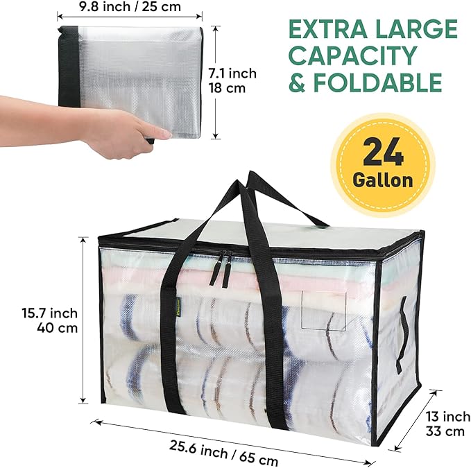BALEINE 16-Pack Oversized Moving Bags with Reinforced Handles, Heavy-Duty Storage Tote for Clothes, Moving Supplies (Clear, 16-Pack)