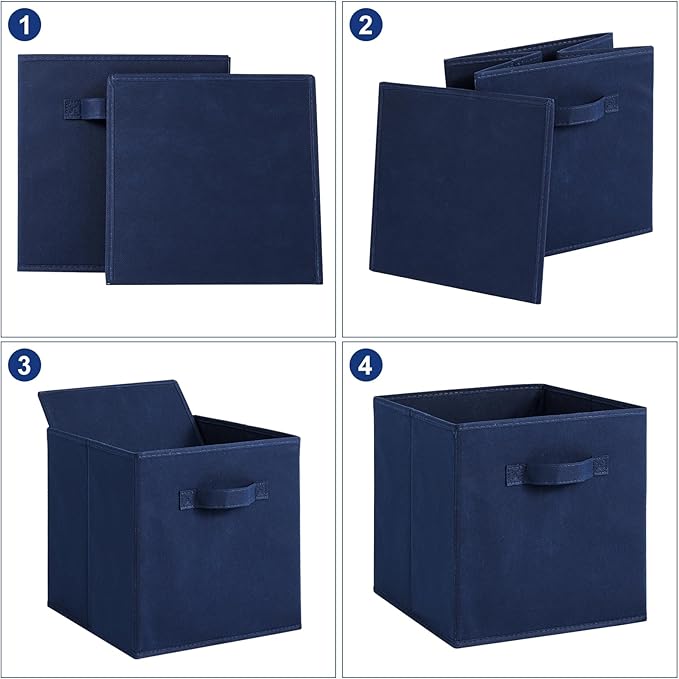 Stero Fabric Storage Bins 6 Pack Fun Colored Durable Storage Cubes with Fabric Handles Foldable Cube Baskets for Home, Kids Room, Closet and Toys Organization Dark Blue