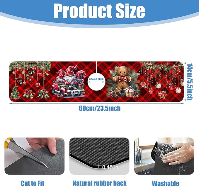 Chrismas Sink Splash Guard Faucet Mat Cute Christmas Absorbent Fast Drying Mat Sink Gadgets Splash Guard Behind Faucet Drip Catcher for Kitchen Bathroom 23.5"X5.5"
