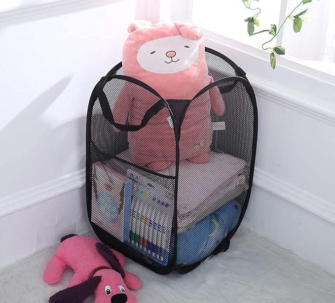 2 Pack Pop Up Laundry Hampers, Collapsible Mesh Laundry Basket, Foldable Clothes Hampers for Bathroom, College Dorm, Travel, Cruise (Black)