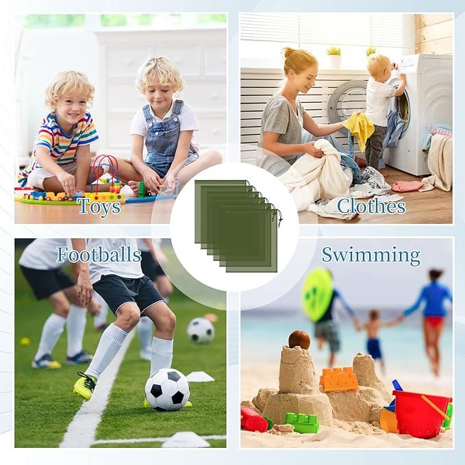 6 Pcs Mesh Bags Drawstring, 14x17 Inch with Lock, Multipurpose Storage Bags for Gym, Balls, Beach, Laundry (Green)