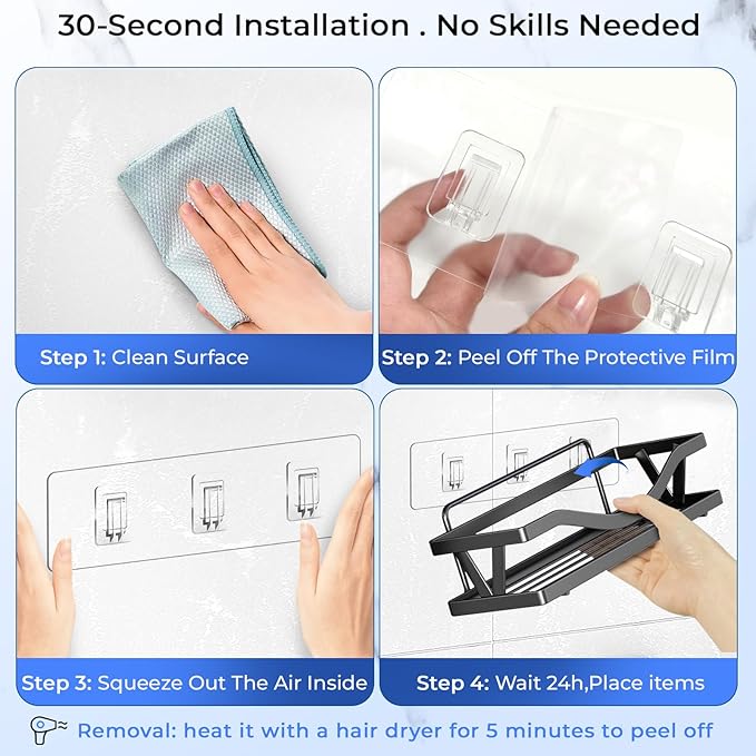 EJGIEGSO Shower Caddy Adhesive Replacement Hooks, Heavy Duty Waterproof Strips, No Drilling for Bathroom Shelves, Kitchen Racks, and Soap Holders (Transparent-6 Pack 1&3 Hook)