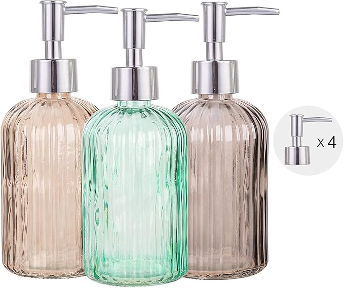 Cutiset Bathroom Accessories Set, 15oz Glass Soap Dispenser Bottle for Bath Decor, 3 Pack Set