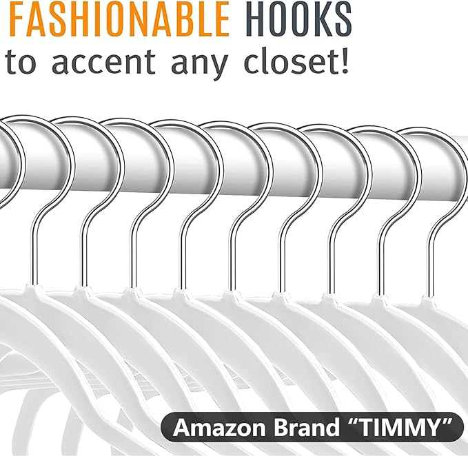 TIMMY 50 Plastic Hangers 17.7 Inch Non-Slip, Space Saving Closet Organizers, Heavy Duty Slim Hangers for Pants, Shirts, Coats (White, Ultra Thin & Durable)