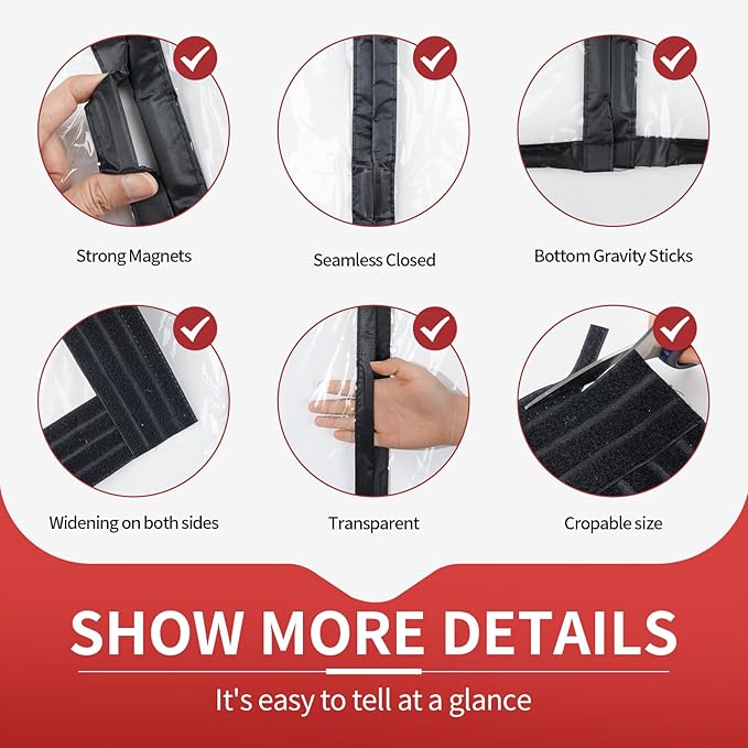 Transparent DIY Adjustable Insulated Door Curtain Fit Doors Size Width 34" - 39" Height 81" - 84"- Reinforced Self Sealing Magnetic Screen Door, Hands Free Door Screen with Closure Weighted Bottom