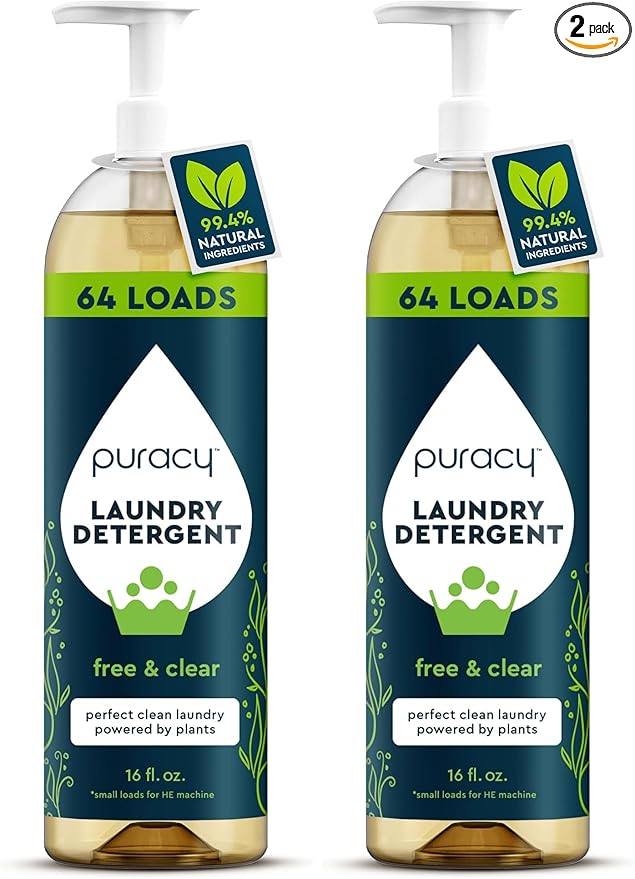 Puracy Laundry Detergent - Enzyme-Powered Liquid Laundry Detergent Concentrate, Natural Laundry Detergent Seen on TikTok, Non-Toxic (Free & Clear, 16 fl oz, 64 Loads) (Pack of 2)