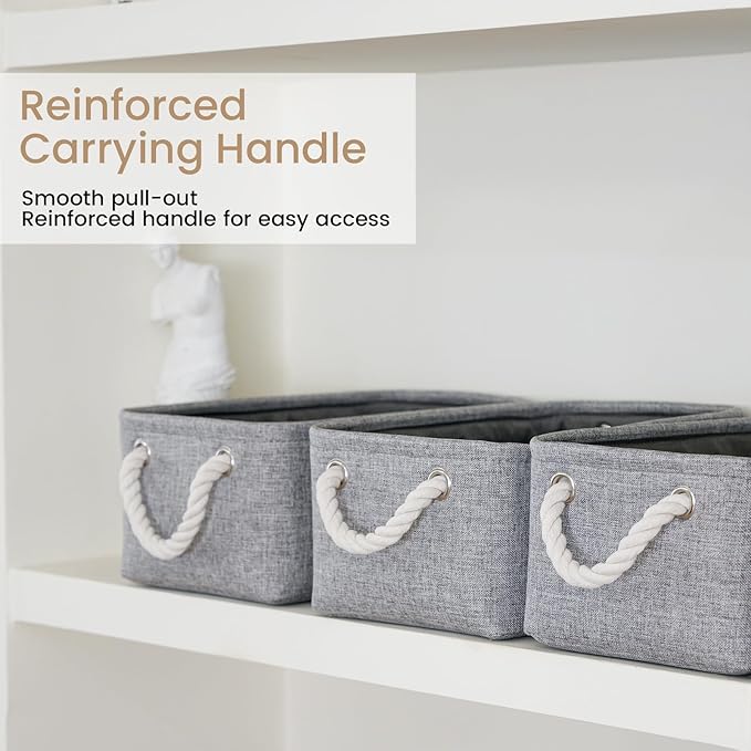 Storage Baskets for Shelves 11.8x7.9x5.2 Inch, Foldable Fabric Storage Bins with Handles, Small Storage Baskets for Organizing Closet, Office, Home Organization (1-Pack, Gray)