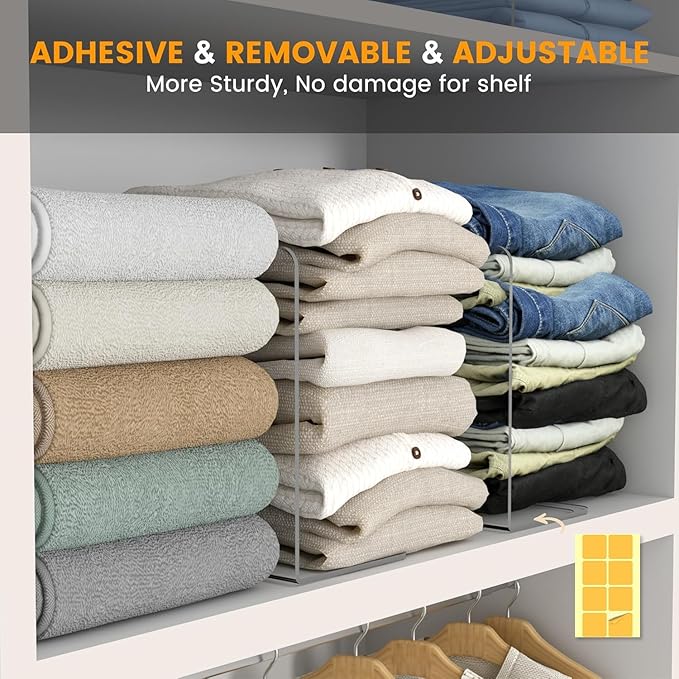 OKPOW Shelf Dividers for Closet Organization: 4 Pack Durable Clear Acrylic Divider Organizer for Shelves - Vertical Adjustable Shelving Separators for Clothing Purse