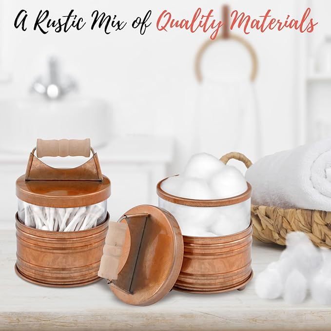 Autumn Alley Rustic Bathroom Accessories Set 4 - Copper Farmhouse Soap Dispenser, Toothbrush Holder, 2 Apothecary Jars Qtip Holder - Rustic Bathroom Decor – Farmhouse Bathroom Accessories