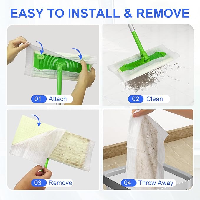 60 Count 2-in-1 Dry + Wet Mopping Cloths Kit for Swiffer Sweeper Mop, Disposable Mop Pads Refill Includes 48 Dry Sweeping Cloths & 12 Wet Pads Refills for Multi-Surface Floor (Mop not Included)