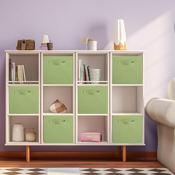 ShellKingdom Storage Bins, Foldable Fabric Storage Cubes And Cloth Storage Organizer Drawer For Closet And Toys Storage, 13 X 13 X 13 INCH, 6 Pack (Green)