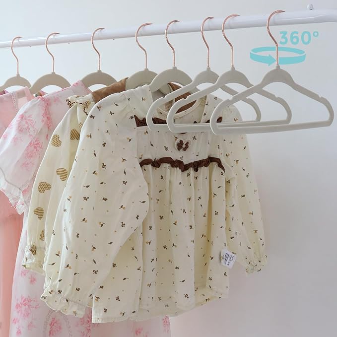 50-Pack 11 Inch Baby Closet Hangers with 10 Clips - Soft Velvet Non-Slip Hangers for Infant & Toddler Clothes (Beige)
